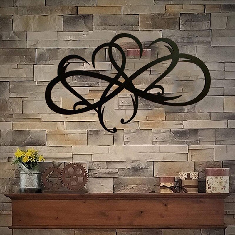 NHBR Double Infinity Heart Metal Wall Art Hanging Love Two Hearts Become One Wall Sign Sculpture for Home Wall Wedding Decor
