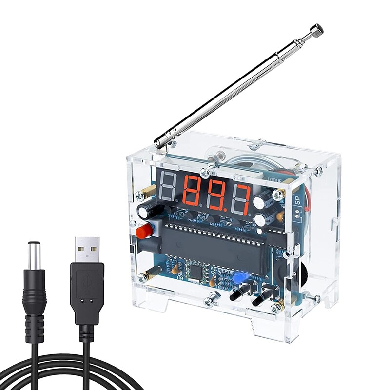 DIY Radio FM Receiver Kit Digital Radio 76MHz-108MHz Adjustable Wireless Receiver with Power Cable Easy to Assemble: Default Title