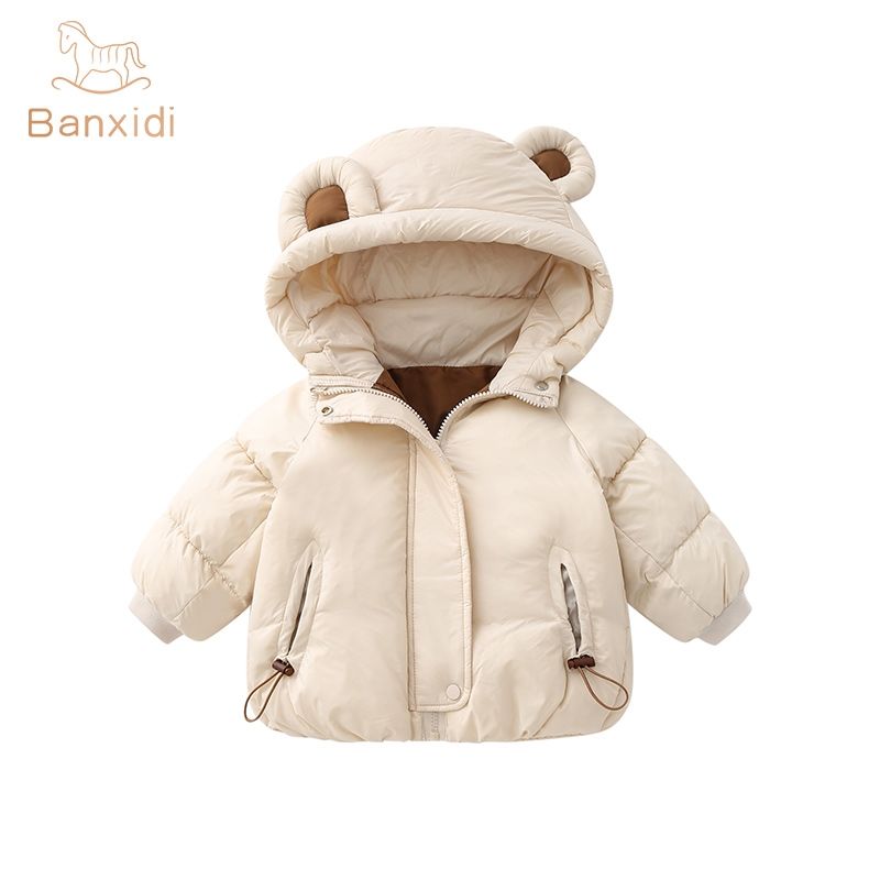 Winter Warm Cotton-padded Solid Jacket Baby Girls Boys Cute Hooded Coat Thick Warm Parkas Snow Outwear Childrens Clothing