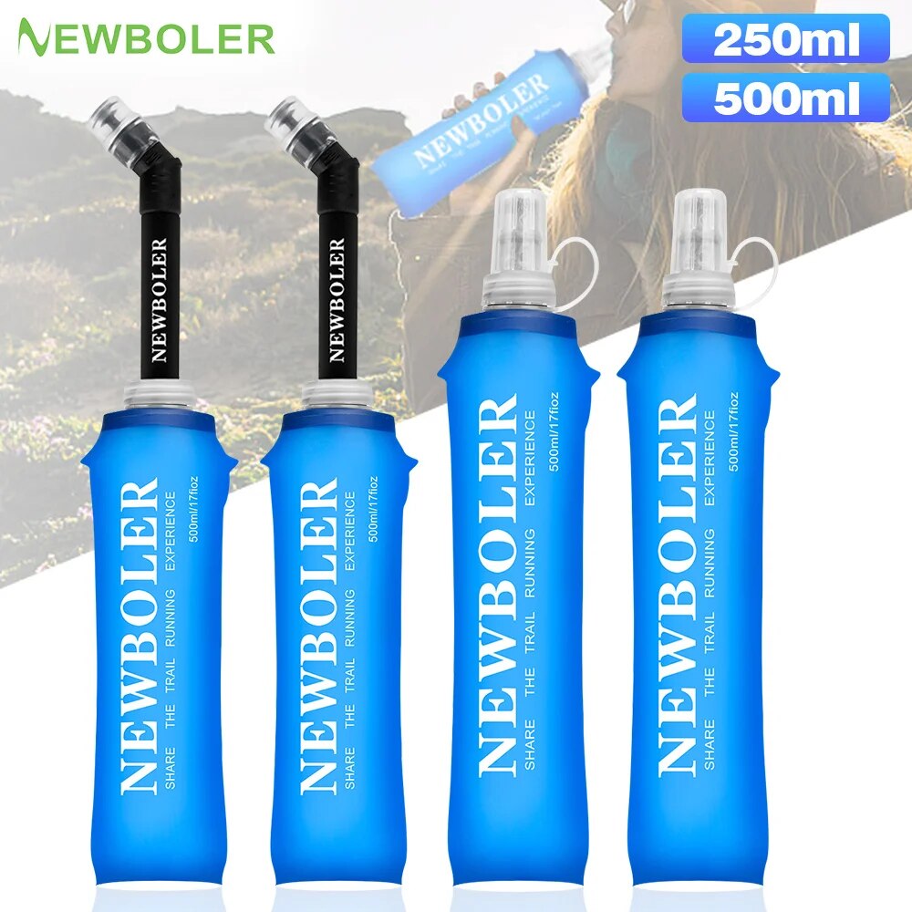NEWBOLER 250 ml 500 ml Wasserflasche, TPU, faltbar, weiche Flasche, Sport-Wasserflasche, Wasserbeutel, zusammenklappbare Wasserflasche, Laufen, Camping