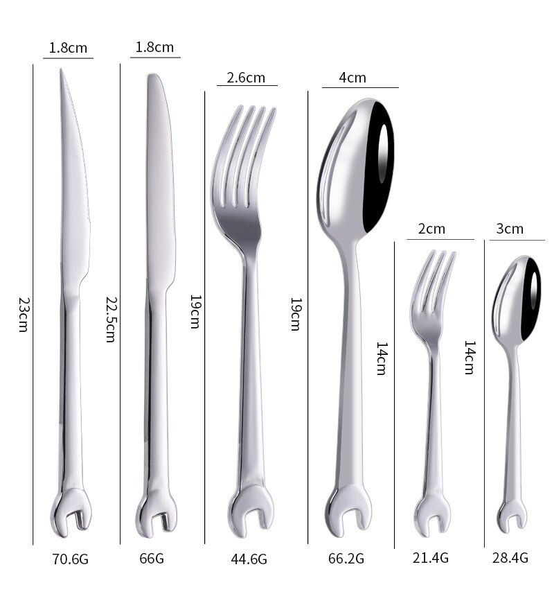 6Pcs Wrench Shape Tea Fork Spoon Knife 304Stainless Steel Dinner Spoon Coffee Cutlery Set Tableware Kitchen Accessories: Default Title