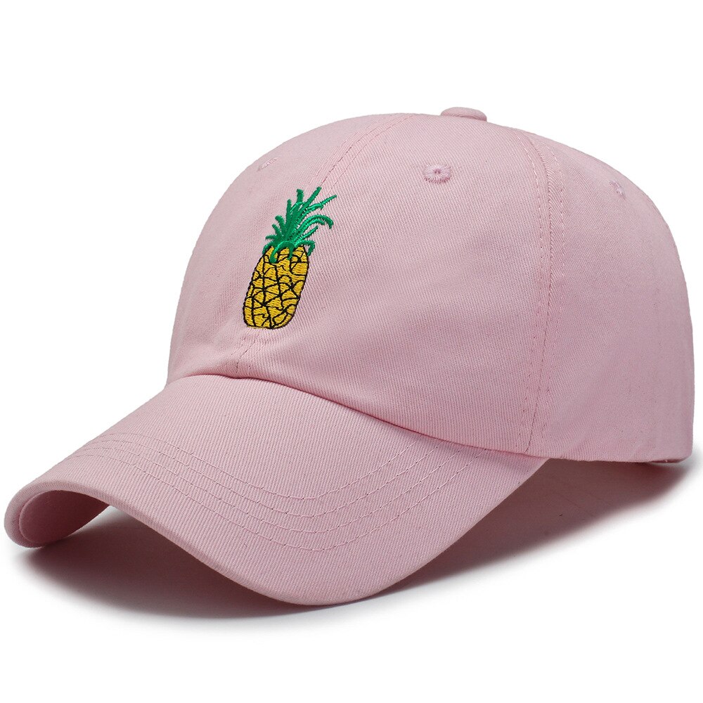 Pineapple Embroidery Baseball Cap Cotton 100% Hipster Hat Fruit Pineapple Dad Hat Hip Hop Cotton Snapback Cap hats: pink