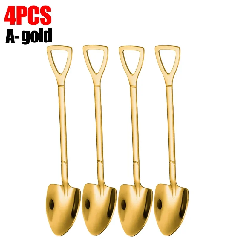 1/8pcs Shovel Spoons Coffee Stirring Spoon Stainless Steel Ice Cream Dessert Watermelon Scoops Kitchen Tableware Set: Ivory