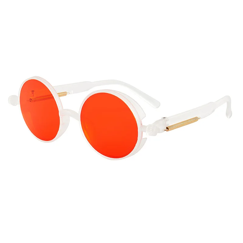 Classic Gothic Steampunk Sunglasses Luxury Brand Men and Women Retro Round Pc Frame Sunglasses: Blue