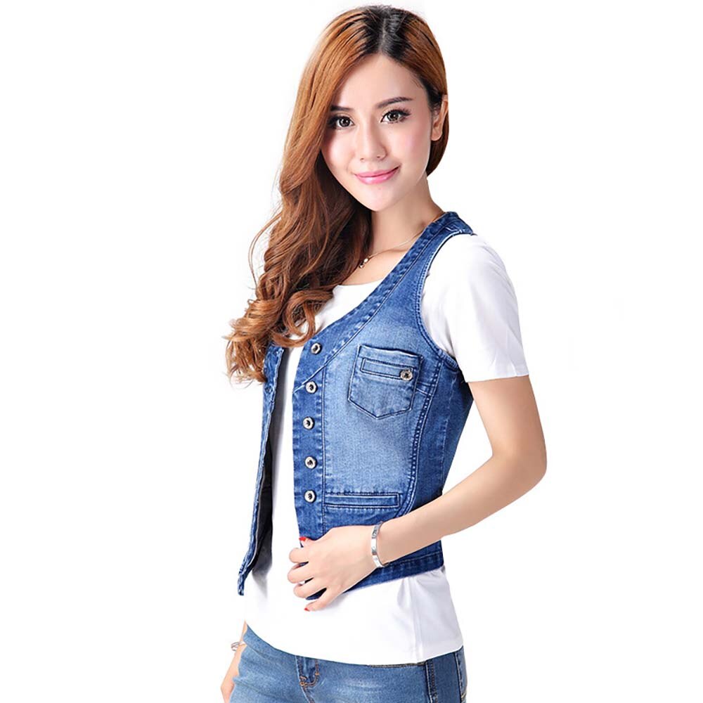 Mode Denim Vest Vrouwen Sleeveness Jeans Jacket Vest Casual Slim Zomer Vesten V-hals Big Size S-5XL (40- 100) KG