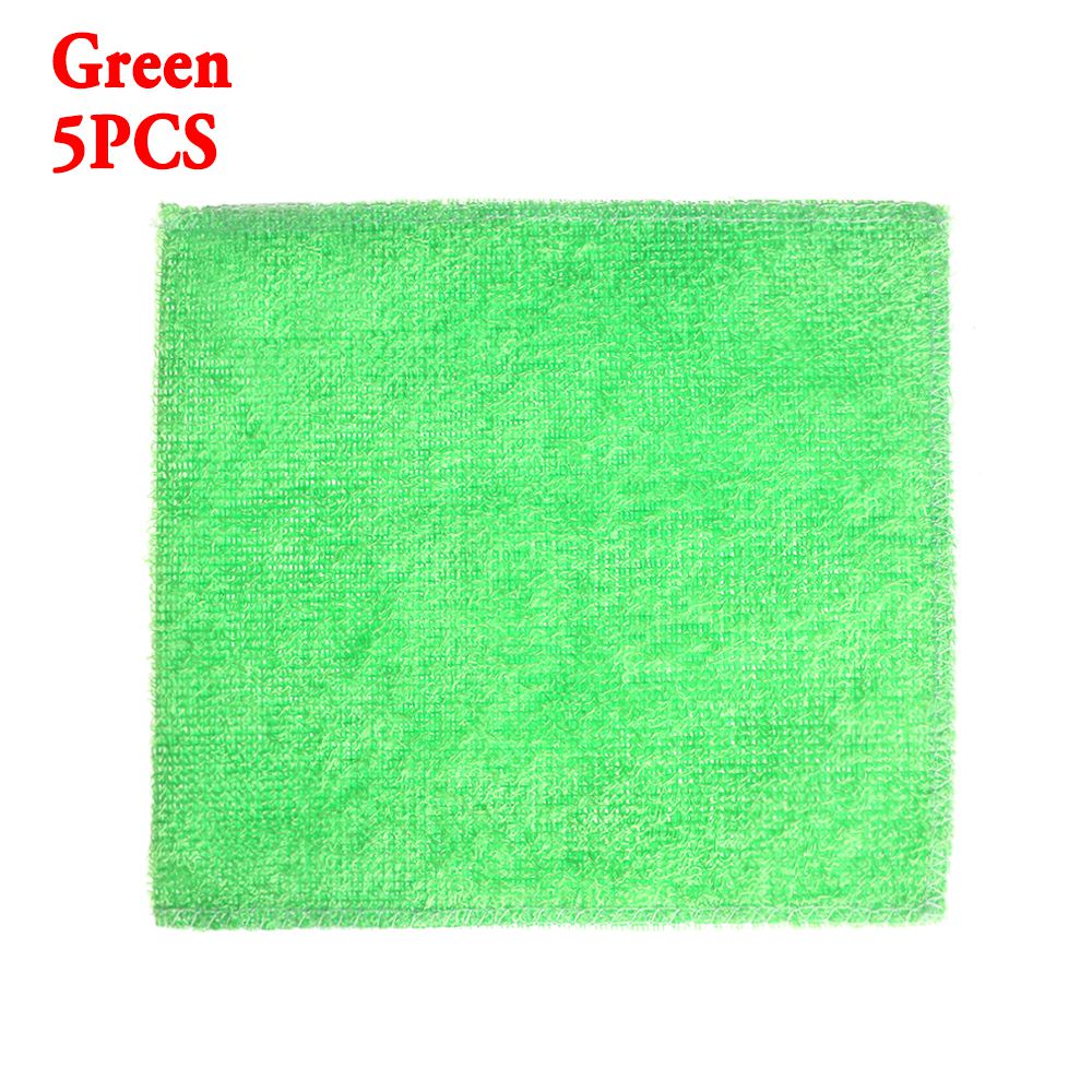 Paño antigrasa para platos, toalla de lavado de fibra de bambú, estropajo para cocina y hogar, trapos de limpieza mágicos, suministros para el hogar y la vida, 5 uds.: Green