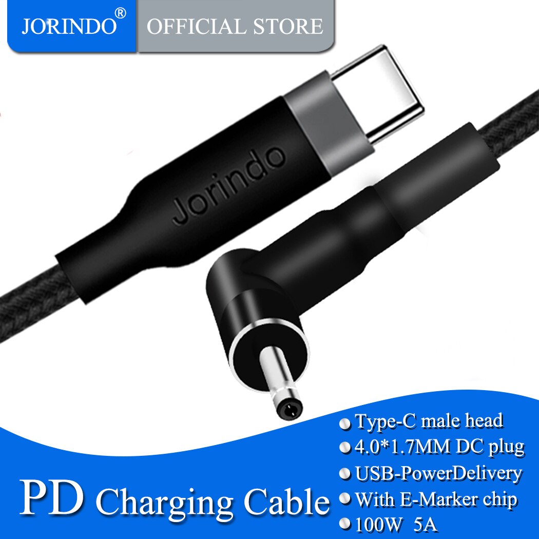 Jorindo Type-C Stekker Naar DC4.0 * 1.7Mm Plug Laptop Pd Misleidt Snel Opladen Adapter Kabel, voor Lenovo, Redmibook