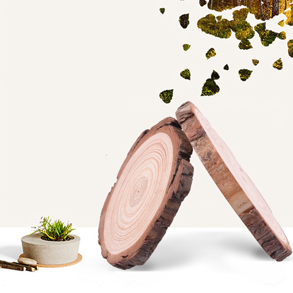 10Pcs Round Unfinished Wood Slices Circles With Tree Bark Log Discs DIY Crafts Wedding Birthday Party Painting Home Decoration