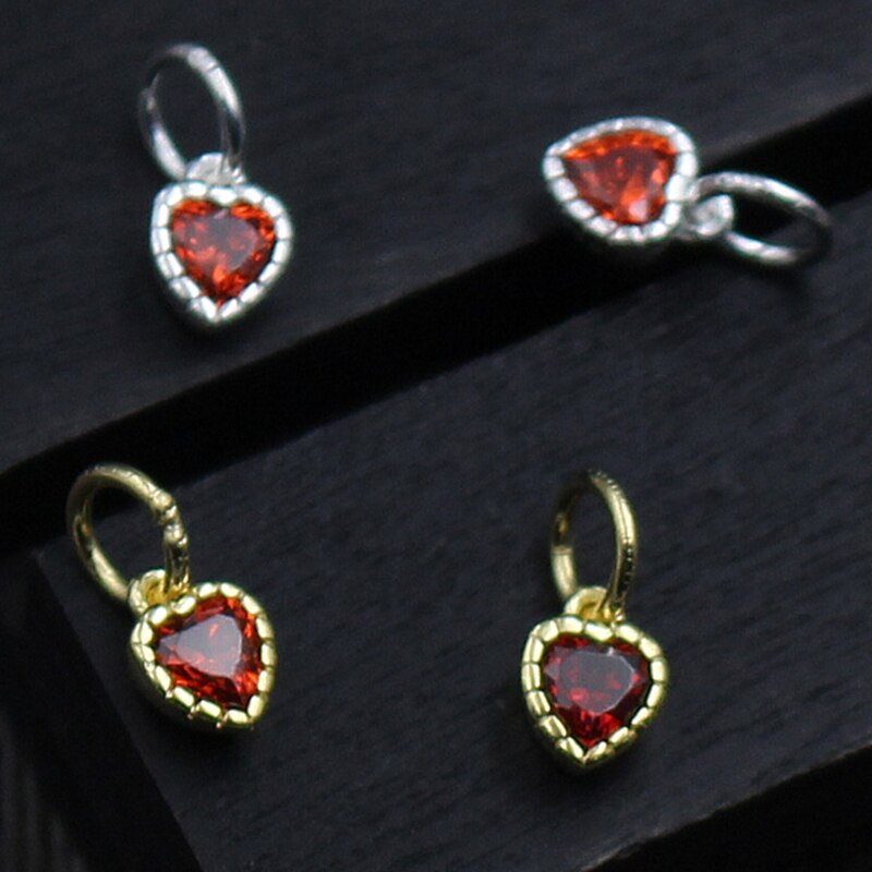 100% 925 Sterling Silver Red Heart Ornament Charms Silver Gold Color Dangle Pendants For Fine Earrings DIY Jewelry Accessories