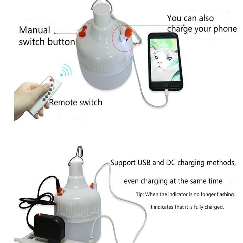 Remote control USB charging 18650 lithium battery LED emergency light wireless camping light tent chandelier barbecue light