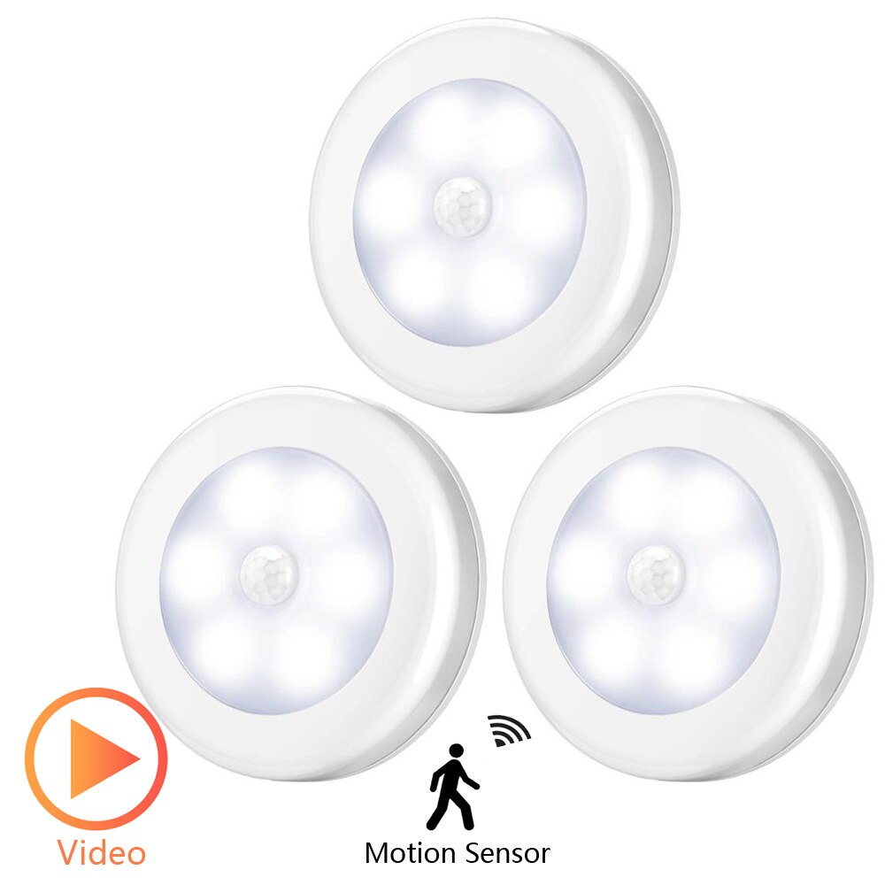 1Pcs 6LED PIR Body Motion Sensor Wall Light Led Night Light Battery for Closet, Stairs, Basement Hallway Wall Cabinet Luminarias