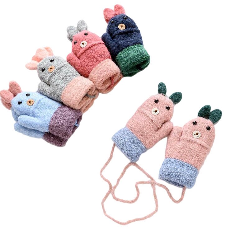 Para 2-4y alta qualidade winte bebê crianças luvas de malha inverno caixa coelho pacote das crianças dedos luvas quentes 2018