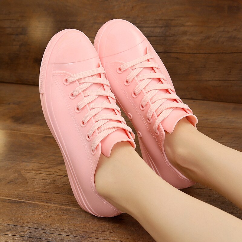 2019 Nuovo Stile di Modo Della Ragazza Caviglia Da Pioggia Donna di aiuto Basso Stivali Da Pioggia Delle Donne Impermeabile Antiscivolo Scarpe di Acqua casuale grande dimensione36-40: rosa / 7
