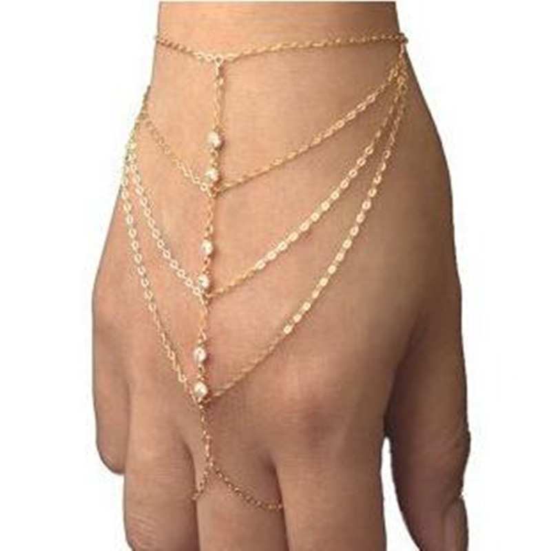 Mode Multi-layer Kristal Vinger Armband Voor Vrouwen Rhinestone Goud Kleur Armbanden &amp; Bangles Party Sieraden