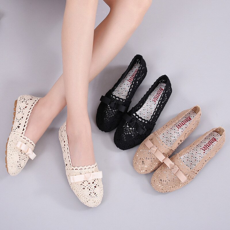 autumn bow-tied single shoes woman breathable hemp knitting hollow flats moccasins soft bottom non-slip leisure loafers
