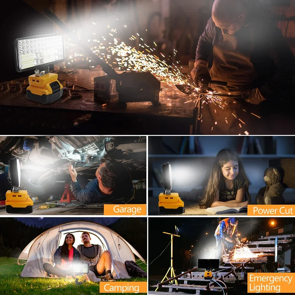 8 tommer led-arbejdslampe til bil, lommelygte, elektrisk lommelygte, spotlight til dewalt dcb 206 dcb 606 18v 20v 60v li-ion-batteri, usb-powerbank