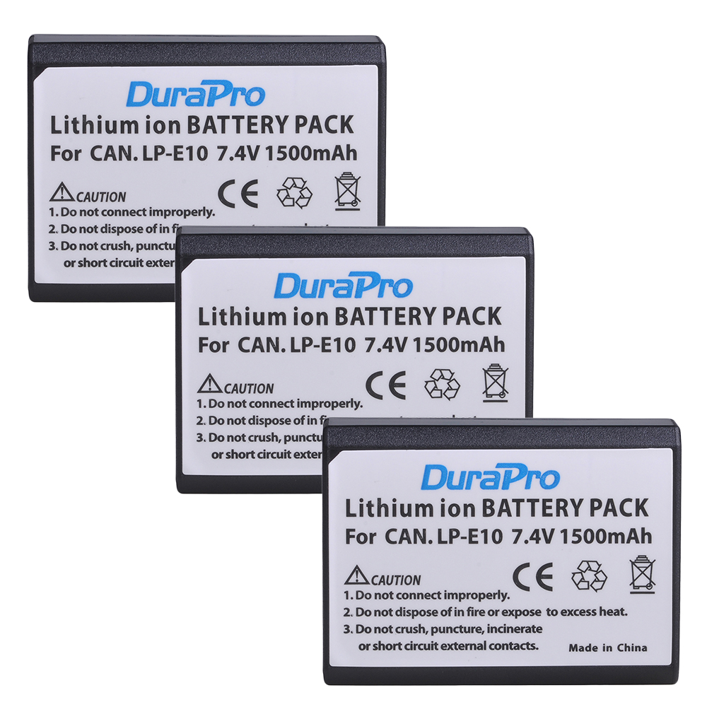 Batterie avec chargeur pour Canon EOS 1300D, EOS 1100D, EOS 1200D, Rebel T5, Rebel T6, Rebel T3, 1500mAh, LPE10, LP-E10: 3x Battery