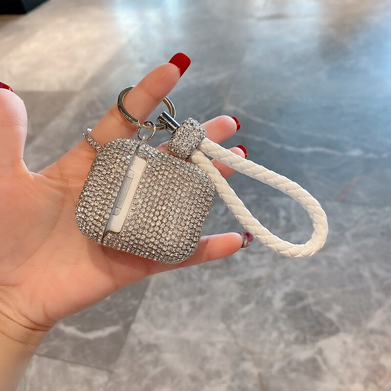 Glitter krystall diamant flettet håndledd tau silikonetui for apple airpods 1 2 pro 3 trådløs lading bluetooth headset deksel