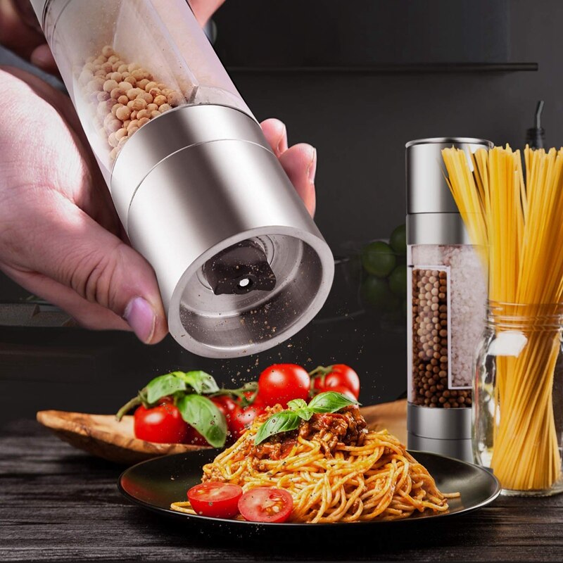 Stainless Steel Salt And Pepper Grinder 2 In 1 Manual Salt & Pepper Mill Shakers Refillable With Dual Adjustable Coarseness And