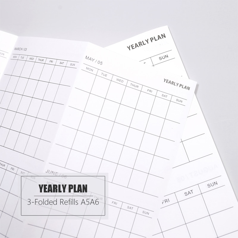 5 Sheets Yearly Planner Monthly Schedule Refill Papers A5 A6 Three Fold Refills for 6 Hole Binder Organizer Notebook Papers
