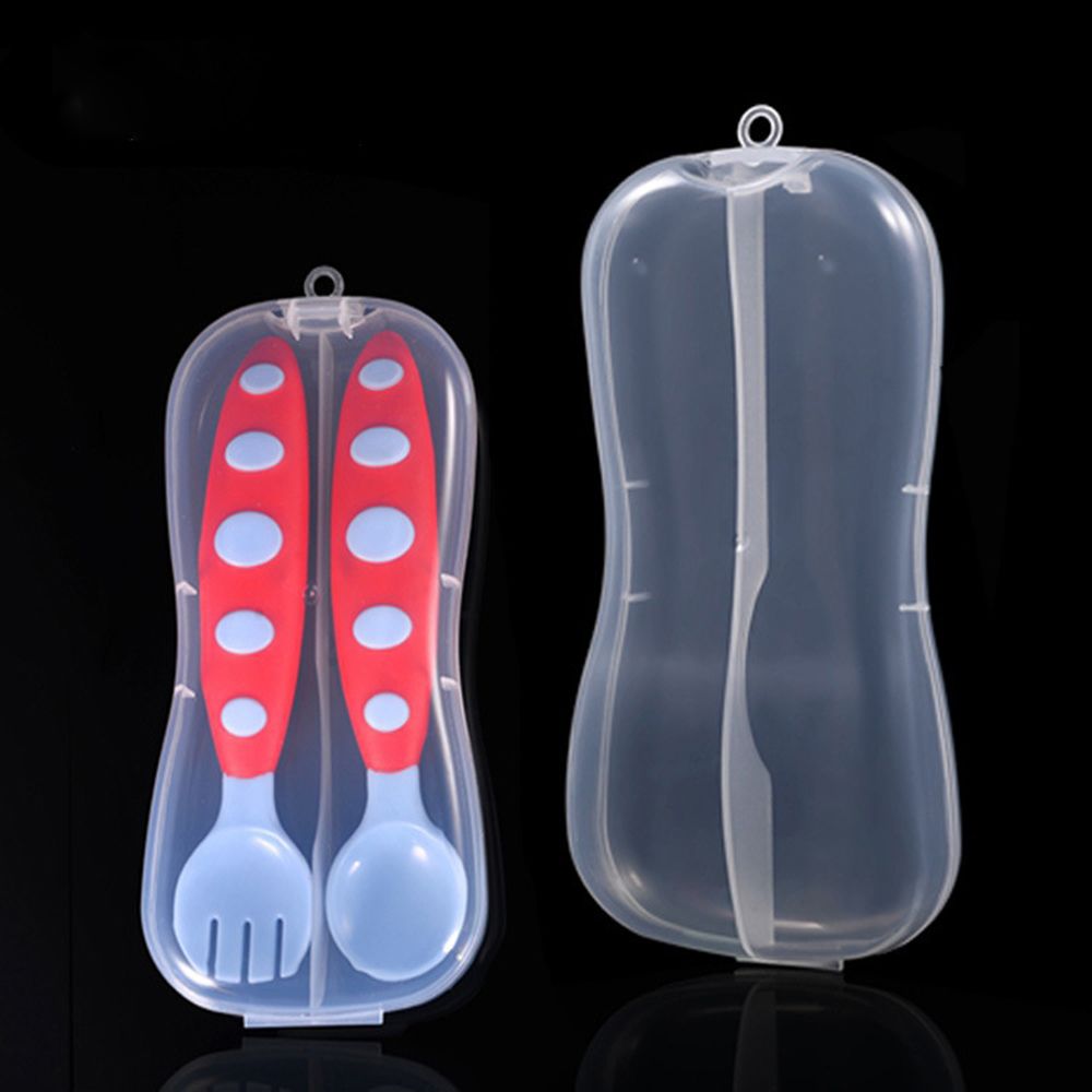 Artículos de bebé portátiles, cuchara de plástico para niños, caja de vajilla transparente, organizador de almacenamiento, caja, soporte, utensilios de alimentación, cubiertos para niños