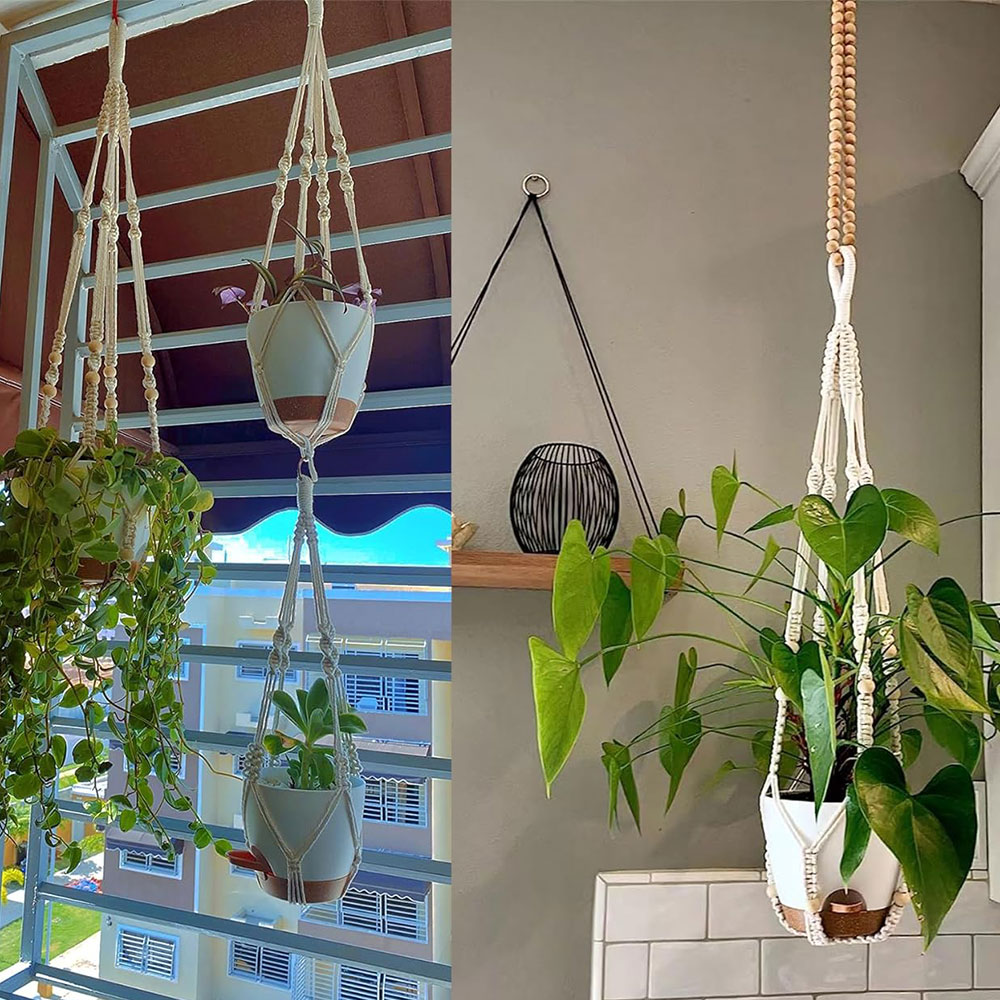 Handgemaakte macramé plantenhangers, bloempotten, balkonhangers, geknoopte hijstouwen, tuinbenodigdheden