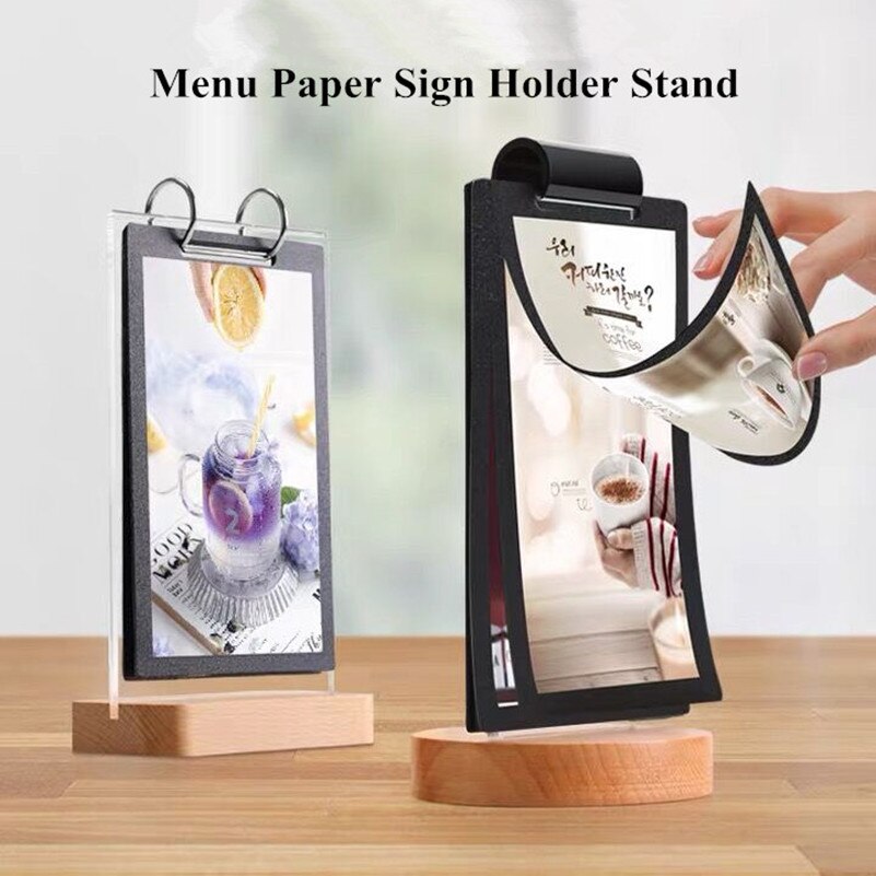 Double-sided Acrylic Wood Base Table Card Menu Sign Holder Desktop Leaflet Display Holders Stand Price Label Board Billboard