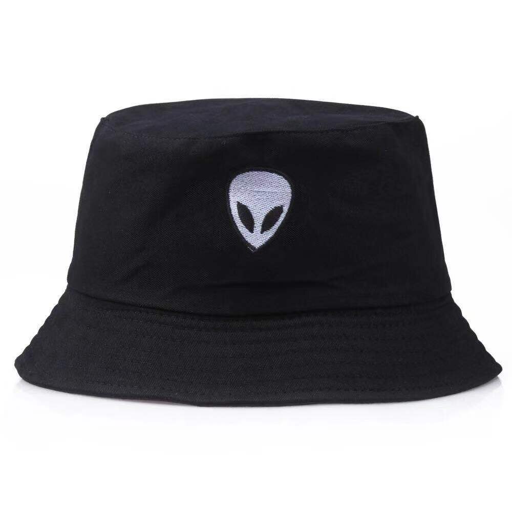 Chapeau de pêche pour hommes et femmes, style pop, bob, coiffure de pêche, couleur noire solide, protection solaire, style Hip Hop, panama: alien