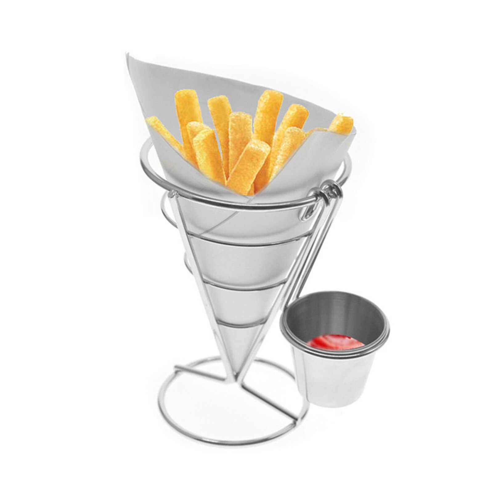 25#Stainless Steel Colanders French Fries Stand Snacks Display Pizza Cone Holder Fries Baskets Sauce Salad Cup Kitchen Tool