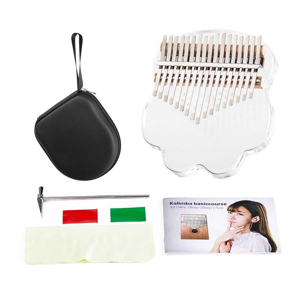 Kalimba 17 klawiszy przezroczysty akrylowy kciuk fortepian z futerał robić przenoszenia regulowany młotek naklejki ściereczka robić czyszczenia калимба palec fortepian: styl 3