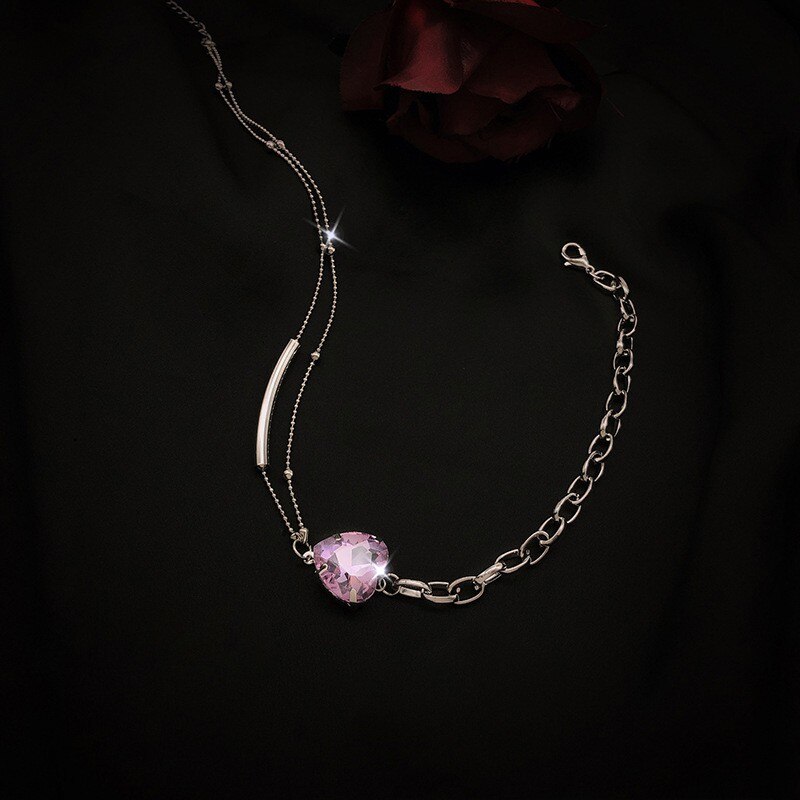 Chique liefdes-strass hart choker ketting voor vrouwen zilverkleurige sleutelbeen schakelketting choker sieraden bedel ketting