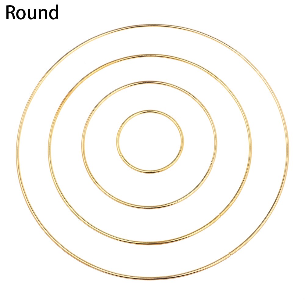 4Pcs 2/4/6/8 Inches Dream Catcher Metal Hoops Star Moon Round Square Love Heart Shaped Hoops Gold Hanging Macrame Wreath Decor: Round