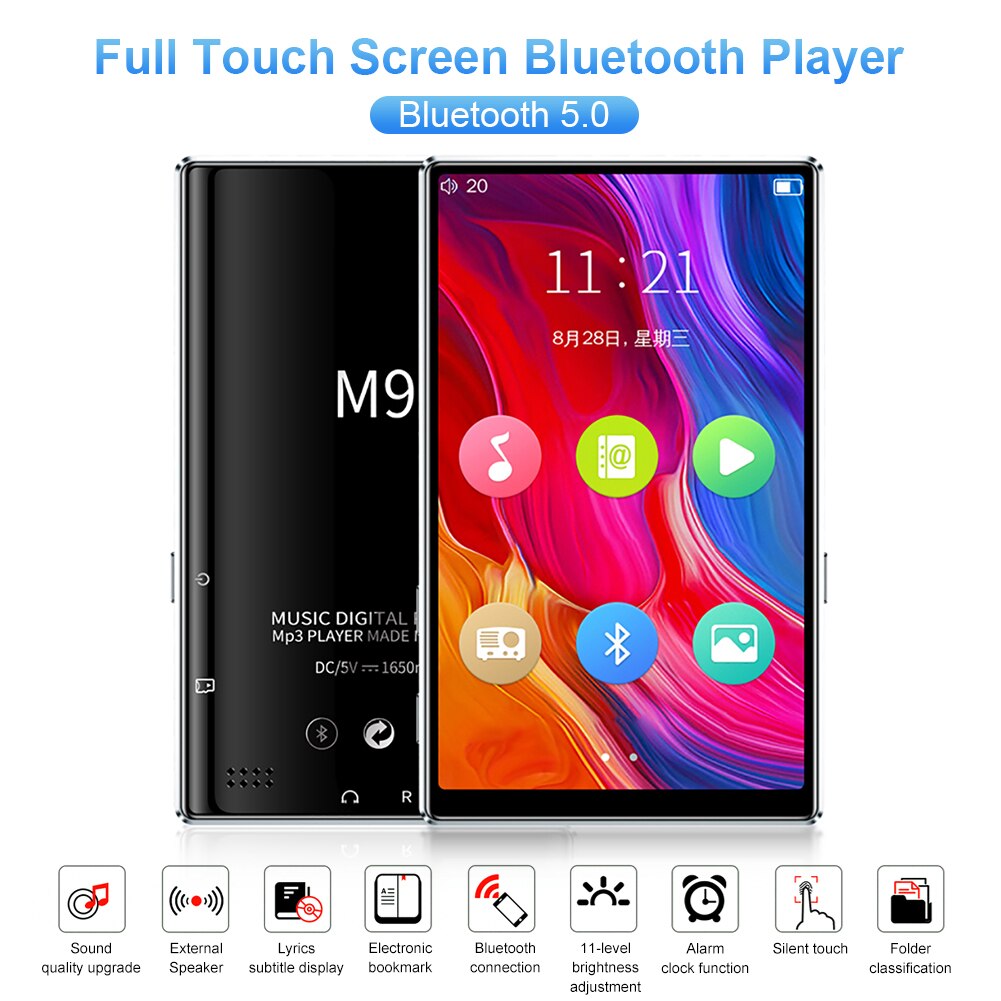 Baladeur Audio Portable Bluetooth 5.0 MP4 sans perte, lecteur MP3 avec Radio FM, enregistrement vidéo, E-book, écran 4 pouces