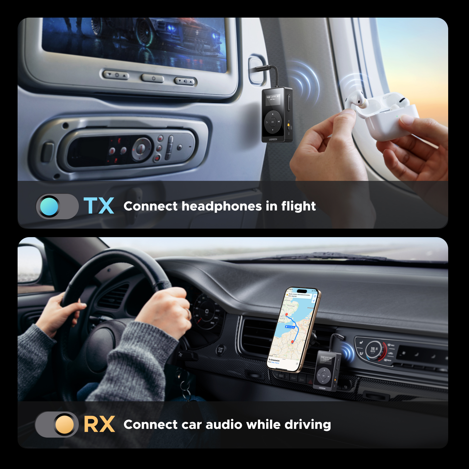 aptX HD Airplane Bluetooth 5.3 Receiver Transmitter for All Headphones Wireless Audio Aux Bluetooth Adapter for TV Flying