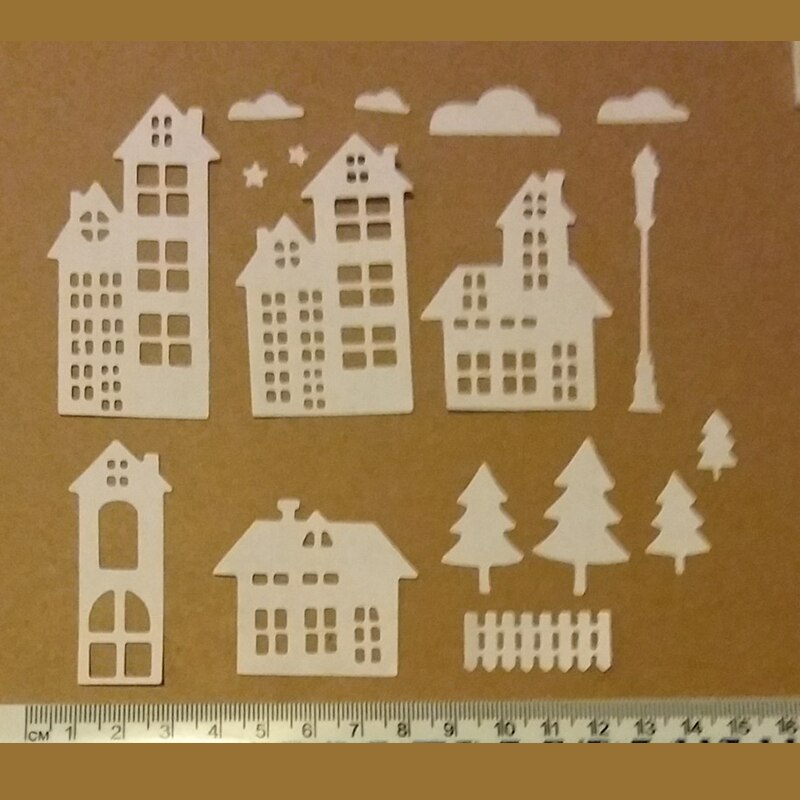 Stansmessen Kerst Huis Scrapbooking Sterft Metalen Ambachten Postzegels Embossing Maken Kaarten Decor