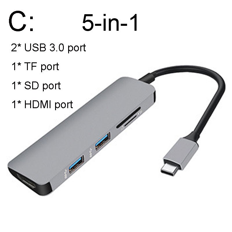 Usb c hub para hdmi otg thunderbolt 3 usb tipo c doca divisor usb 3.0 com pd para macbook pro/ar 13 2021 USB-C extensor: Mode C Gray