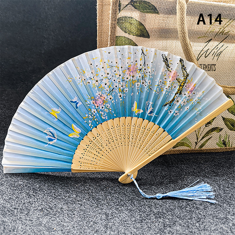 Chinese Japanese Pattern Vintage Flower Butterfly Silk cloth Folding Fan Art Craft Home Decor Ornament Dance Hand Fan Fan: Chocolate