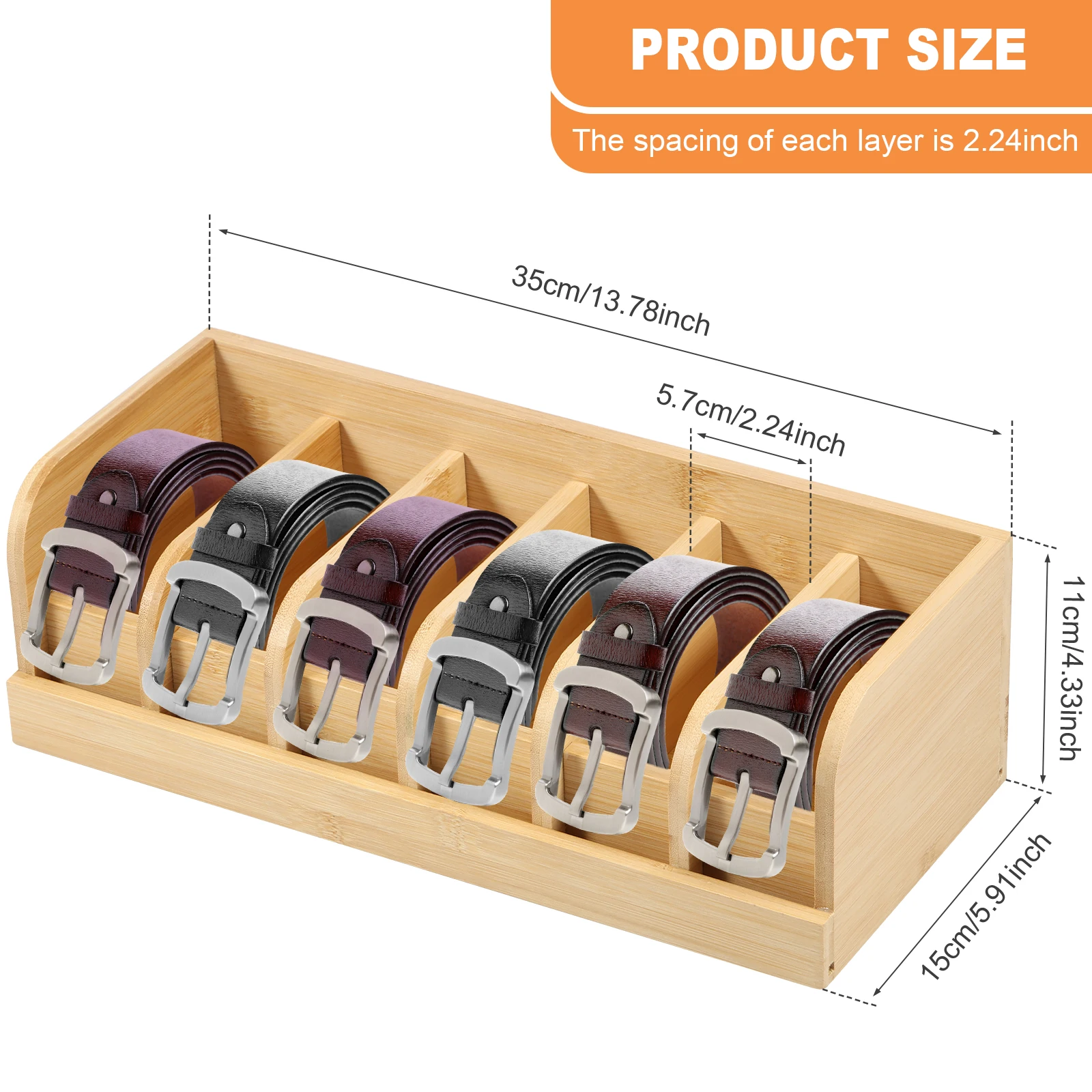 Bamboo 6 Grids Belt Organizer Tie Storage Box Watch Storage Display Box
Wardrobe Accessories Supplly Storage Box for Men Women