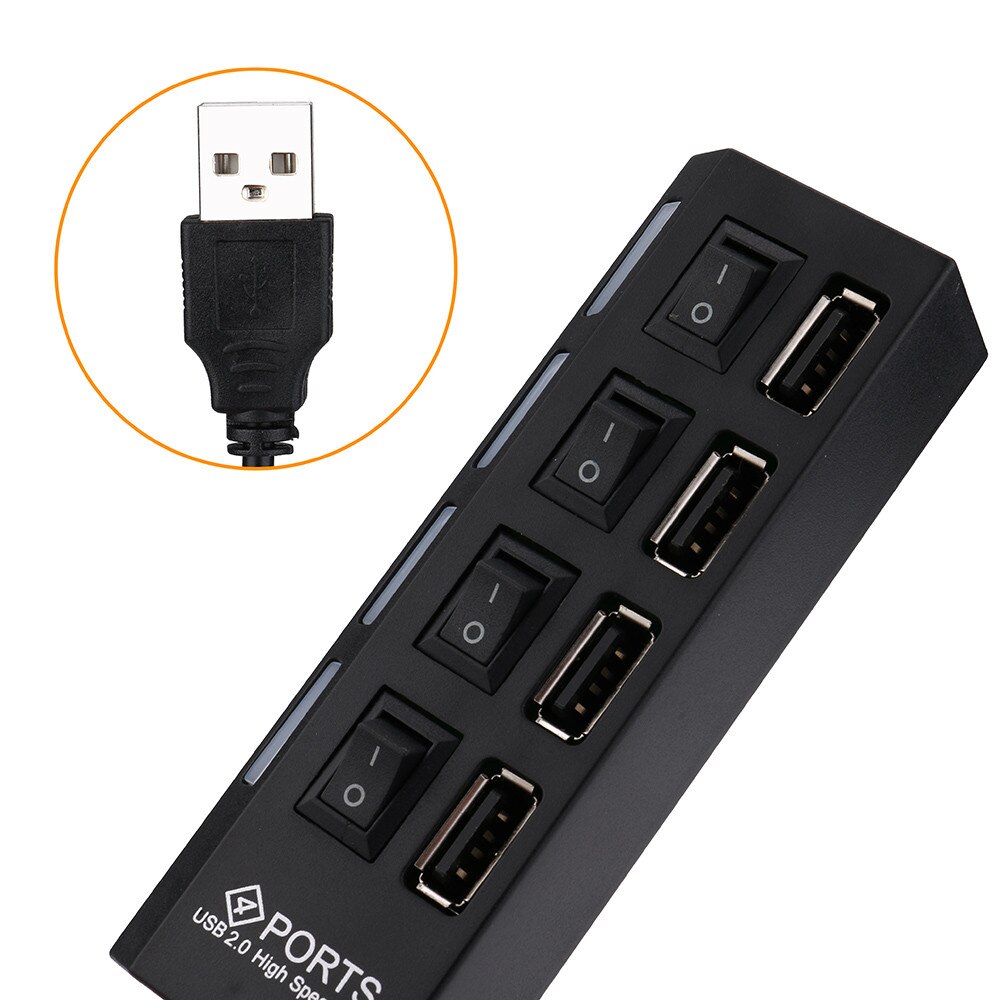 4 Port USB 2.0 Hub On/Uit Schakelaars DC Power Adapter Kabel Voor PC Laptop USB HUB Hoge speed USB 2.0 Hub PC Accessoires L0611