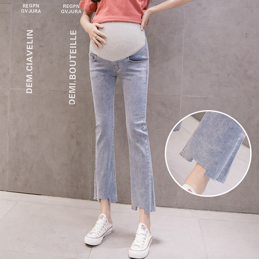 Gravide kvinders jeans cropped bukser forår og efterår gravide kvinder bærer afslappede bukser løse graviditetsbukser