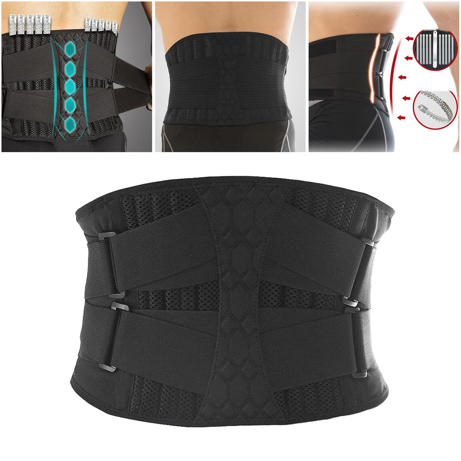 Breathable Back Brace Lumbar Support Belt, Compression Lumbar Support Back Brace for Back Pain, Adjustable Support Straps