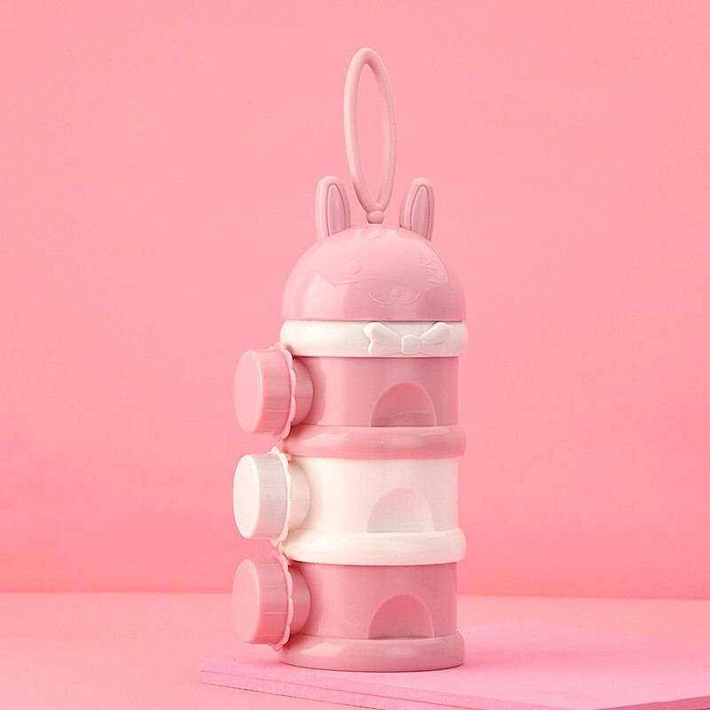 Contenedores de almacenamiento de alimentos para bebé, caja de leche en polvo para niño pequeño, dispensador de fórmula, contenedor portátil de aperitivos de 3 capas, con dibujos animados: pink