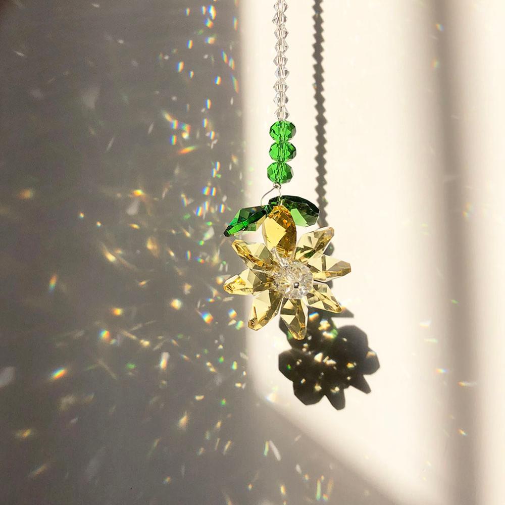 Crystal Prisms Rose Window Suncatcher Rainbow Maker Hanging Ornament Collection Home Wedding Decor Accessories: Gold