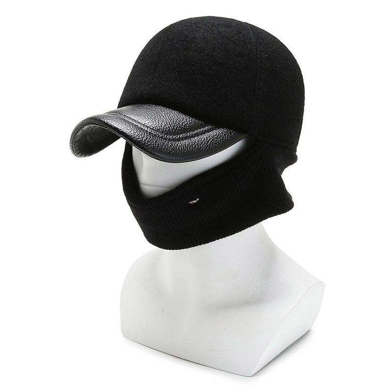 Gorra de esquí a prueba de viento para hombre, gorro de béisbol con orejeras, de lana, de Golf, Snapback, máscara de fieltro, protección para las orejas