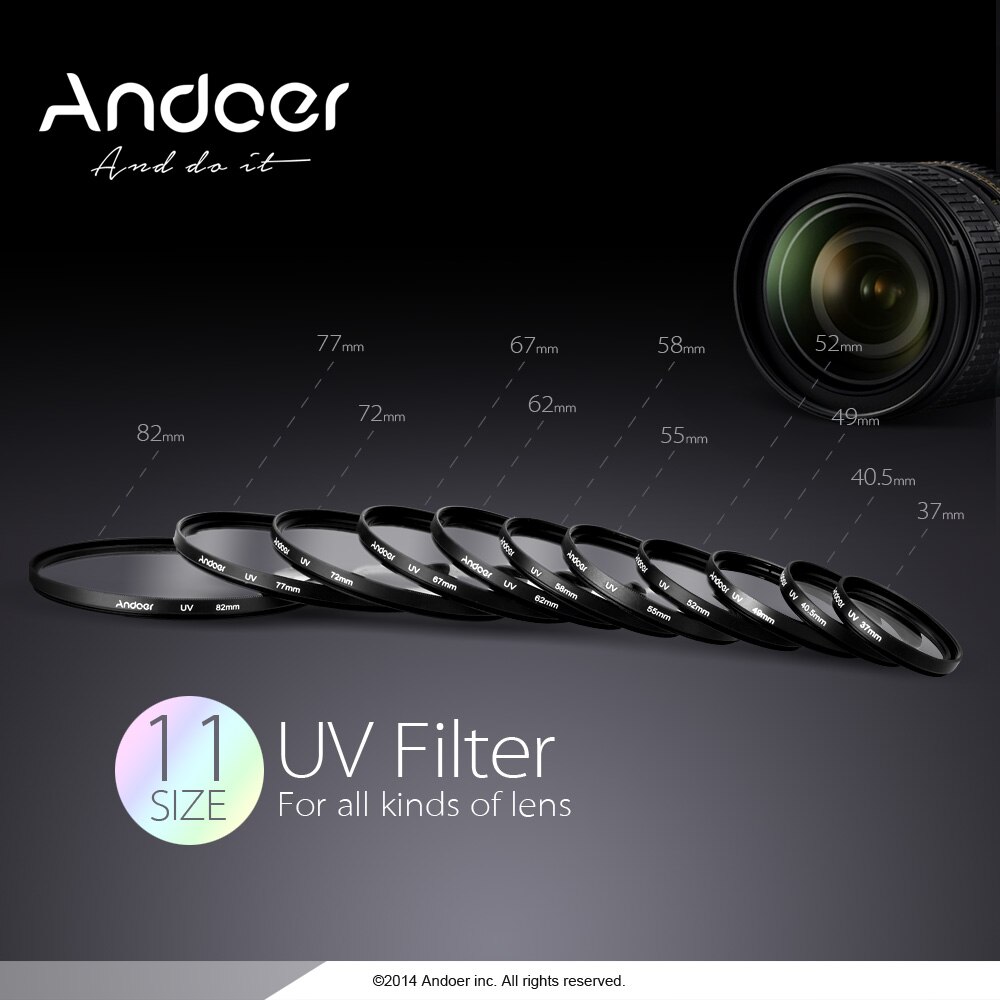 Andoer 58mm/49mm/52mm/55mm/62mm/67mm/77mm/82mm UV Ultra-Violet filtre protecteur d'objectif pour appareil photo reflex numérique Nikon Canon