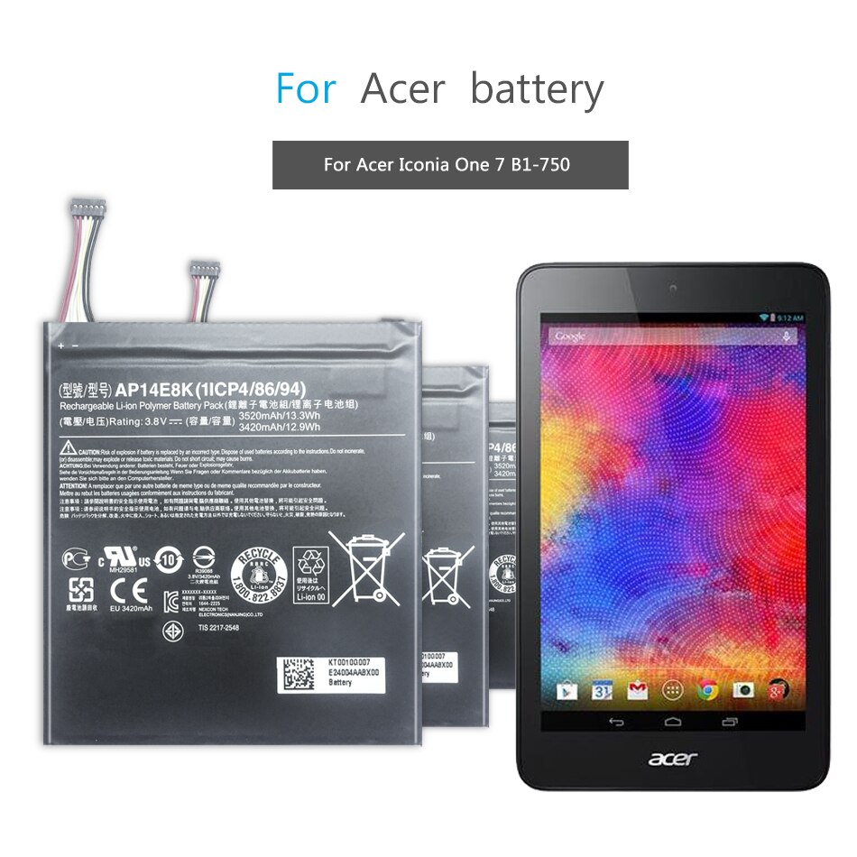 Batterie 3.8V 3250mah, pour tablette acer Iconia One 7 B1-750 AP14E8K AP14E4K