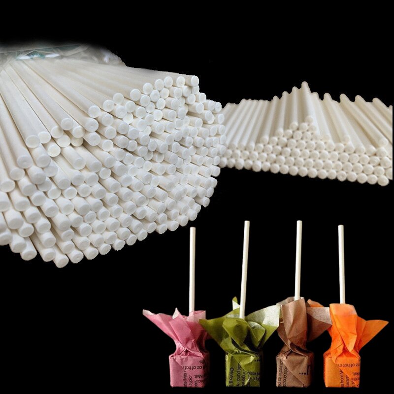 100Pcs Lollipop Cake Paper Stick Pops Solid Core White Paper Lollipop Sticks For Chocolate Sugar Candy Lolly Pop Sucker sticks