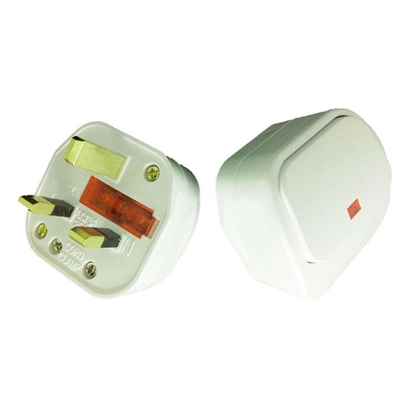 13A 250V AMP UK Plug with White Switch Switched Mains Plug White Red Neon Indicator Light