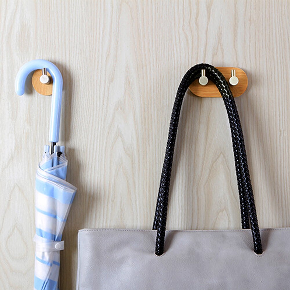 Home Storage Key Hanger Organization Bamboo Stainless Steel Hooks Self Adhesive Kitchen Gadgets