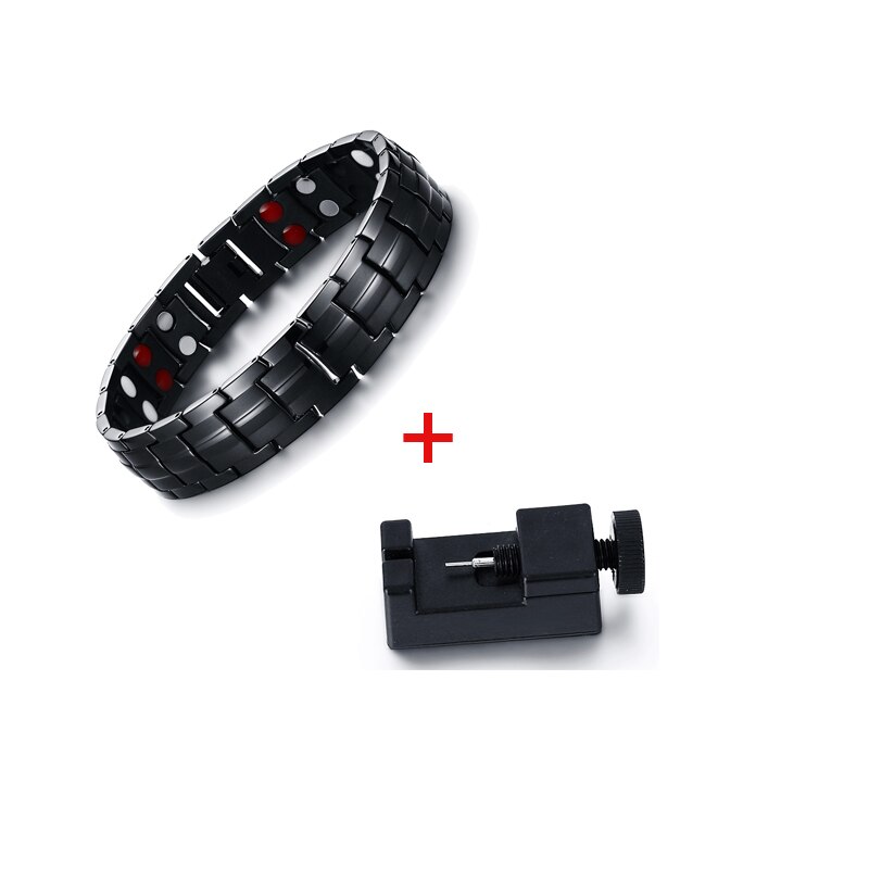 Elegante Mens Black Armbanden Titanium Staal Therapie 2 Rij 4 In 1 Spar Negatieve Ion Germanium Armband Mannen Sieraden: Goud-kleur